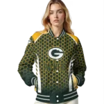 custom green bay packers hexagon grid green varsity jacket best selling.webp