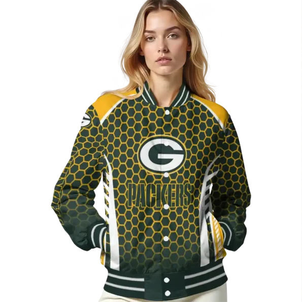 custom green bay packers hexagon grid green varsity jacket latest model.webp
