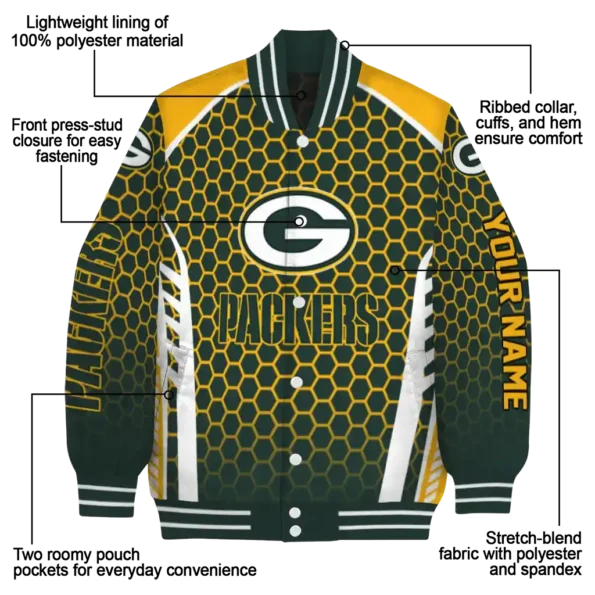 custom green bay packers hexagon grid green varsity jacket new arrival.webp