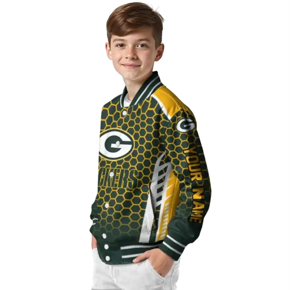 custom green bay packers hexagon grid green varsity jacket trendy.webp