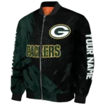 custom green bay packers hexagon mesh green black bomber jacket best selling