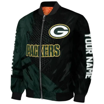 custom green bay packers hexagon mesh green black bomber jacket best selling