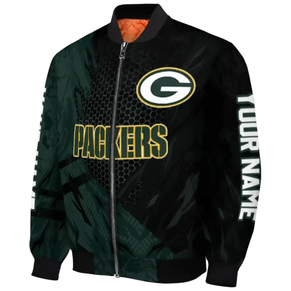 custom green bay packers hexagon mesh green black bomber jacket best selling