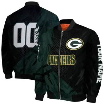 custom green bay packers hexagon mesh green black bomber jacket fashion forward