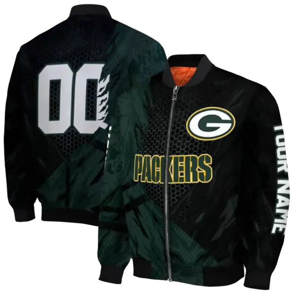 custom green bay packers hexagon mesh green black bomber jacket fashion forward