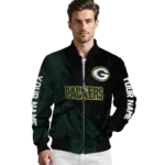 custom green bay packers hexagon mesh green black bomber jacket best selling