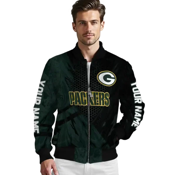 custom green bay packers hexagon mesh green black bomber jacket high quality
