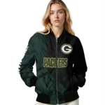 custom green bay packers hexagon mesh green black bomber jacket best selling