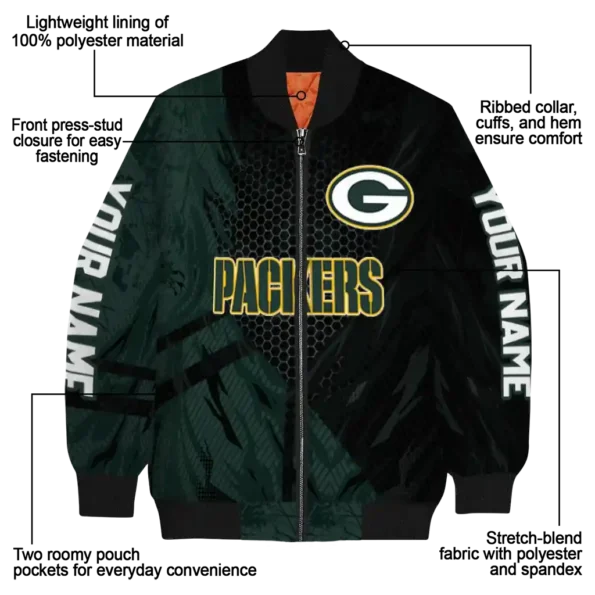 custom green bay packers hexagon mesh green black bomber jacket new arrival