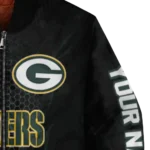 custom green bay packers hexagon mesh green black bomber jacket best selling