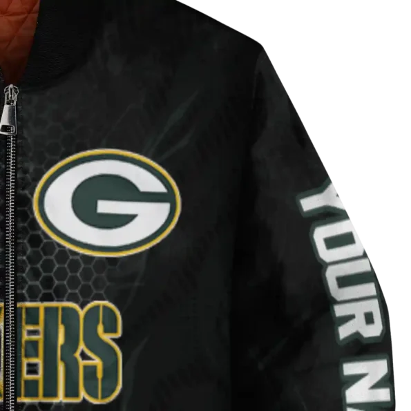 custom green bay packers hexagon mesh green black bomber jacket premium grade