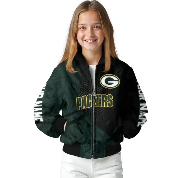 custom green bay packers hexagon mesh green black bomber jacket top rated