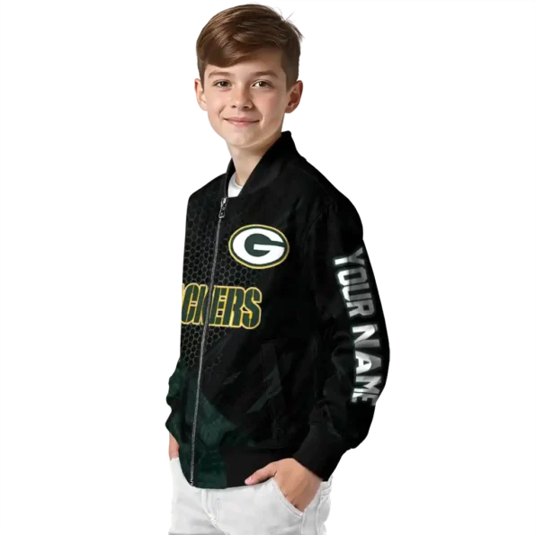 custom green bay packers hexagon mesh green black bomber jacket trendy