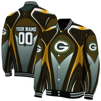 custom green bay packers mesh chest yellow crocs black varsity jacket fashion forward.webp