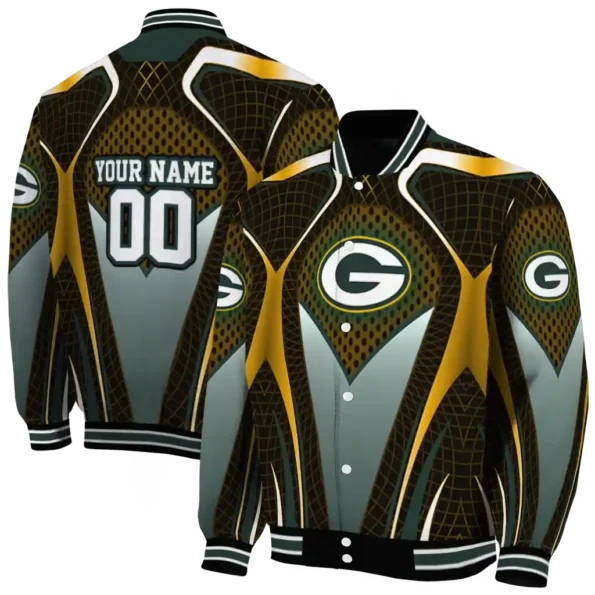 custom green bay packers mesh chest yellow crocs black varsity jacket fashion forward.webp