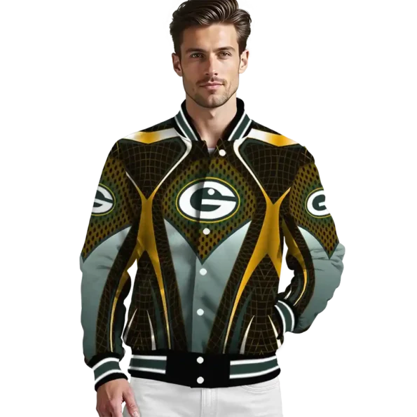 custom green bay packers mesh chest yellow crocs black varsity jacket high quality.webp