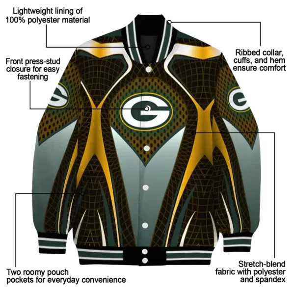 custom green bay packers mesh chest yellow crocs black varsity jacket new arrival.webp