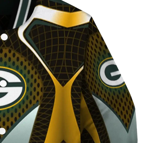 custom green bay packers mesh chest yellow crocs black varsity jacket premium grade.webp