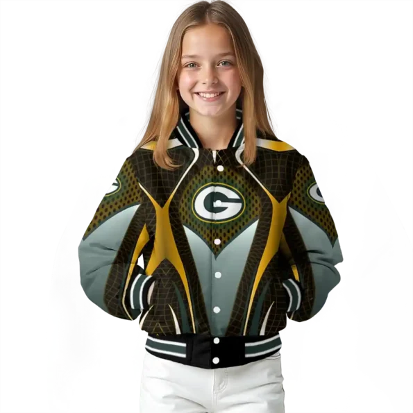 custom green bay packers mesh chest yellow crocs black varsity jacket top rated.webp
