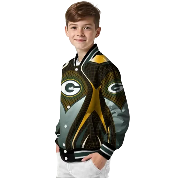 custom green bay packers mesh chest yellow crocs black varsity jacket trendy.webp