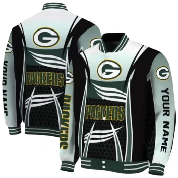 custom green bay packers mesh effect green black varsity jacket fashion forward.webp