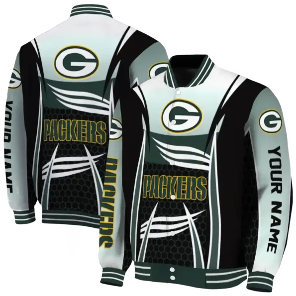 custom green bay packers mesh effect green black varsity jacket fashion forward.webp