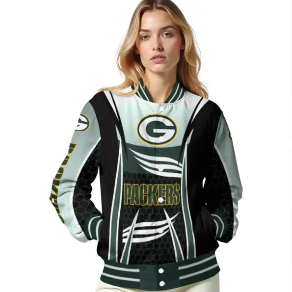custom green bay packers mesh effect green black varsity jacket latest model.webp