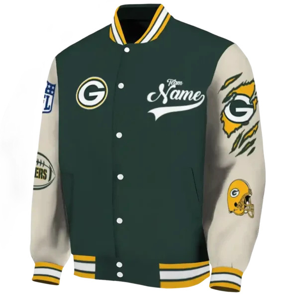 custom green bay packers razorback outline green nude varsity jacket best selling.webp