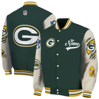 custom green bay packers razorback outline green nude varsity jacket fashion forward.webp