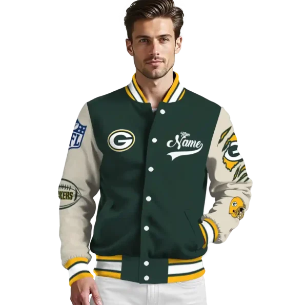 custom green bay packers razorback outline green nude varsity jacket high quality.webp