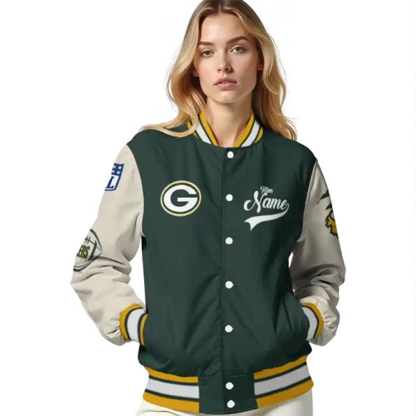 custom green bay packers razorback outline green nude varsity jacket latest model.webp