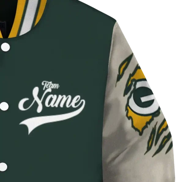 custom green bay packers razorback outline green nude varsity jacket premium grade.webp