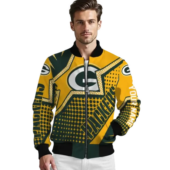 custom green bay packers star burst green bomber jacket high quality