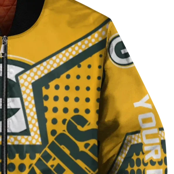 custom green bay packers star burst green bomber jacket premium grade