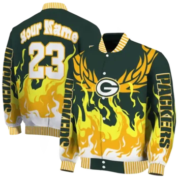custom green bay packers winged blaze green white varsity jacket fashion forward.webp