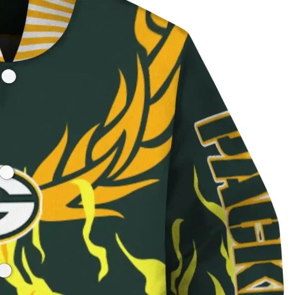 custom green bay packers winged blaze green white varsity jacket premium grade.webp