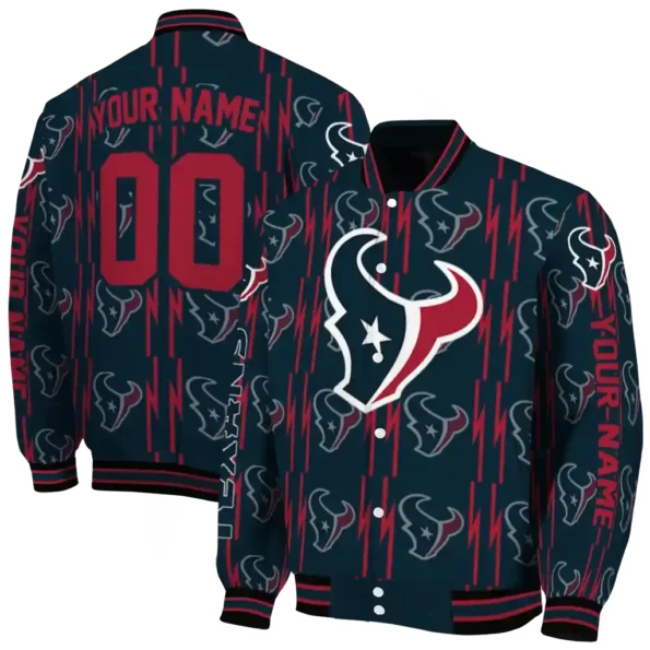custom houston texans bolt stripe blue varsity jacket fashion forward.webp