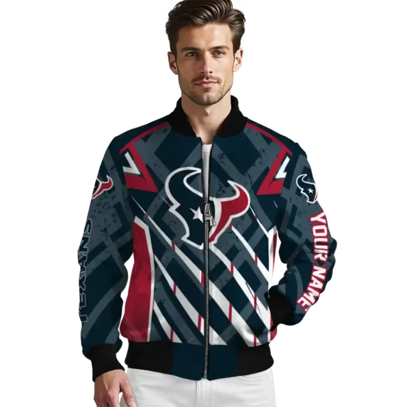 custom houston texans chevron angles blue bomber jacket high quality
