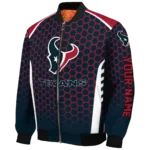custom houston texans hexagon grid blue bomber jacket best selling