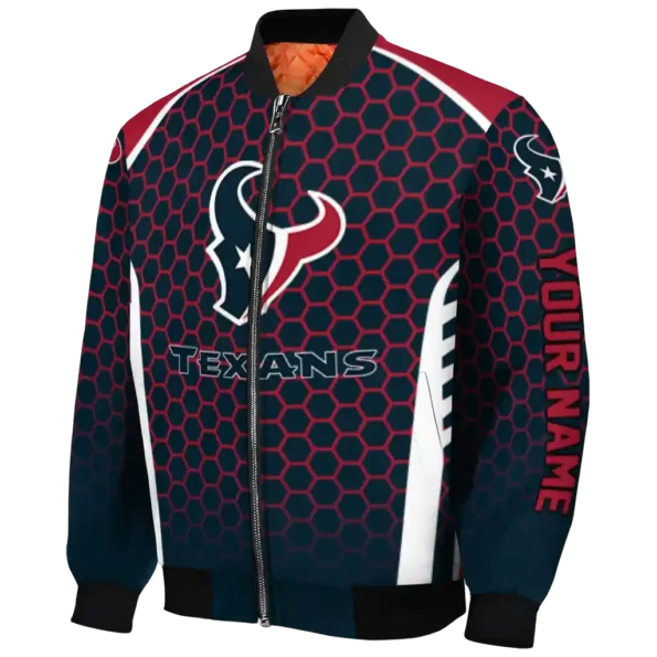 custom houston texans hexagon grid blue bomber jacket best selling