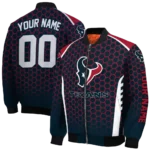 custom houston texans hexagon grid blue bomber jacket best selling