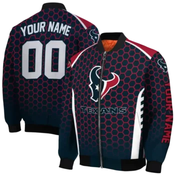custom houston texans hexagon grid blue bomber jacket fashion forward