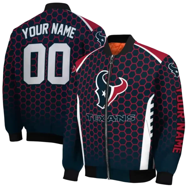custom houston texans hexagon grid blue bomber jacket fashion forward