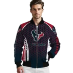 custom houston texans hexagon grid blue bomber jacket best selling