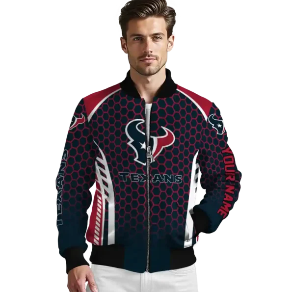custom houston texans hexagon grid blue bomber jacket high quality