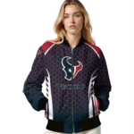 custom houston texans hexagon grid blue bomber jacket best selling