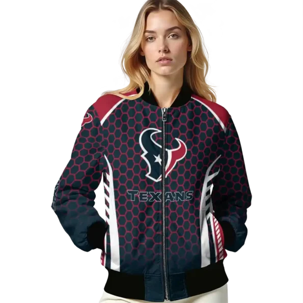 custom houston texans hexagon grid blue bomber jacket latest model