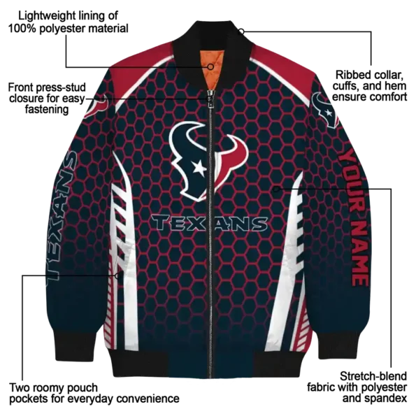 custom houston texans hexagon grid blue bomber jacket new arrival