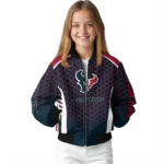 custom houston texans hexagon grid blue bomber jacket best selling
