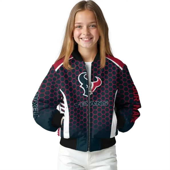 custom houston texans hexagon grid blue bomber jacket top rated